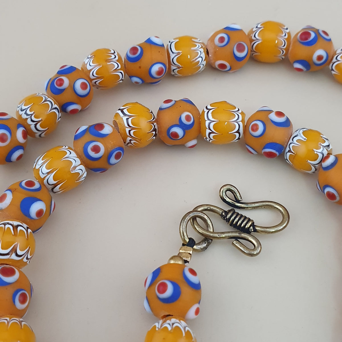 Vintage Venetian Style Skunk Eyes & Trade Glass Beads With old Face Glass Pendant Necklace