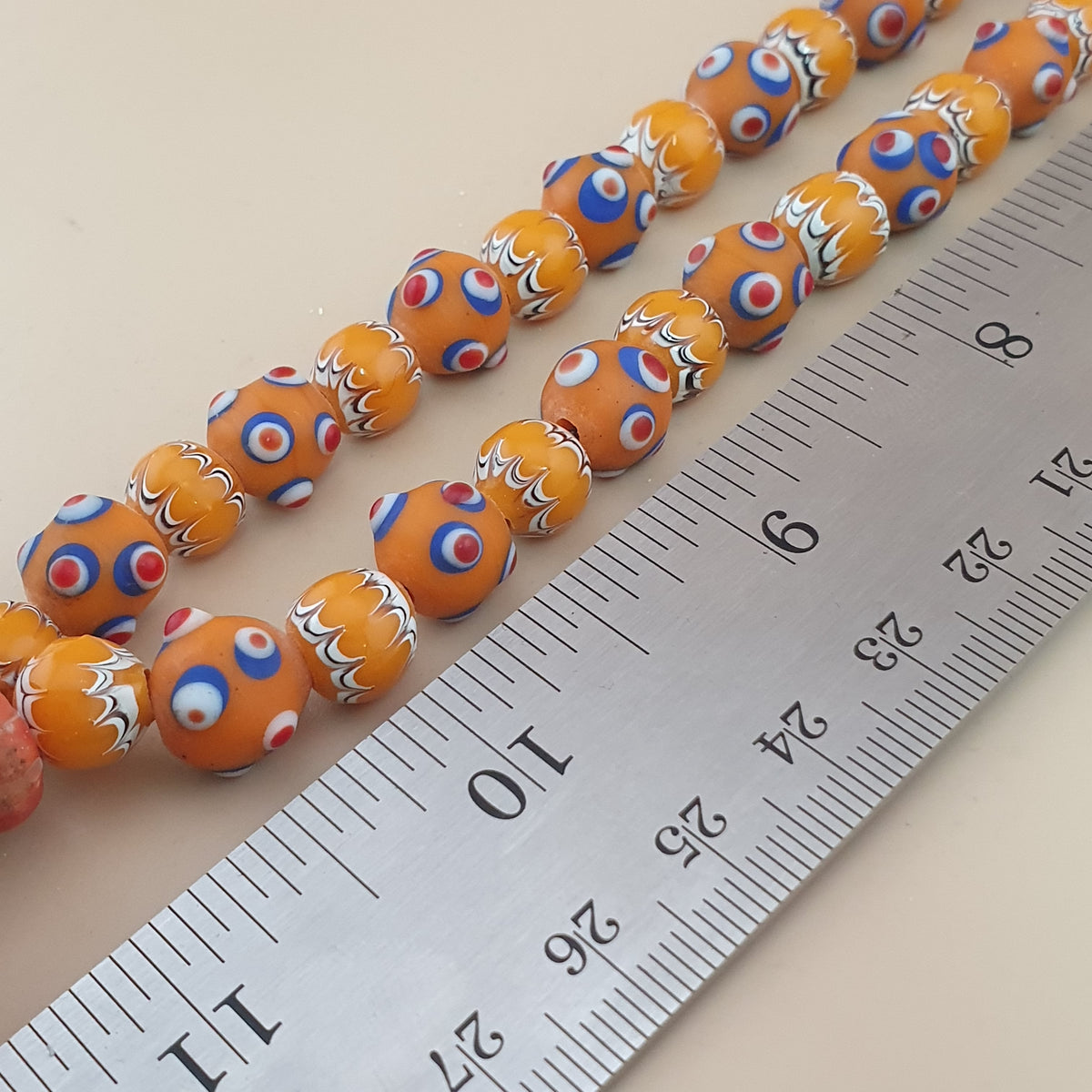 Vintage Venetian Style Skunk Eyes & Trade Glass Beads With old Face Glass Pendant Necklace