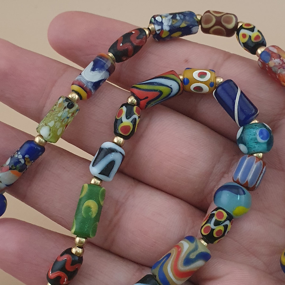 Vintage Venetian Style Mix Glass Beads Necklace