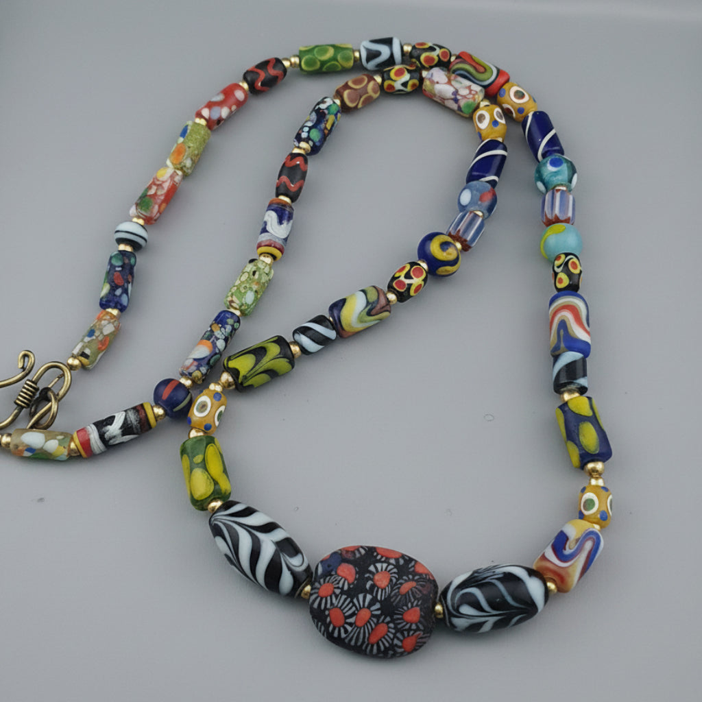 Vintage Venetian Style Mix Glass Beads Necklace