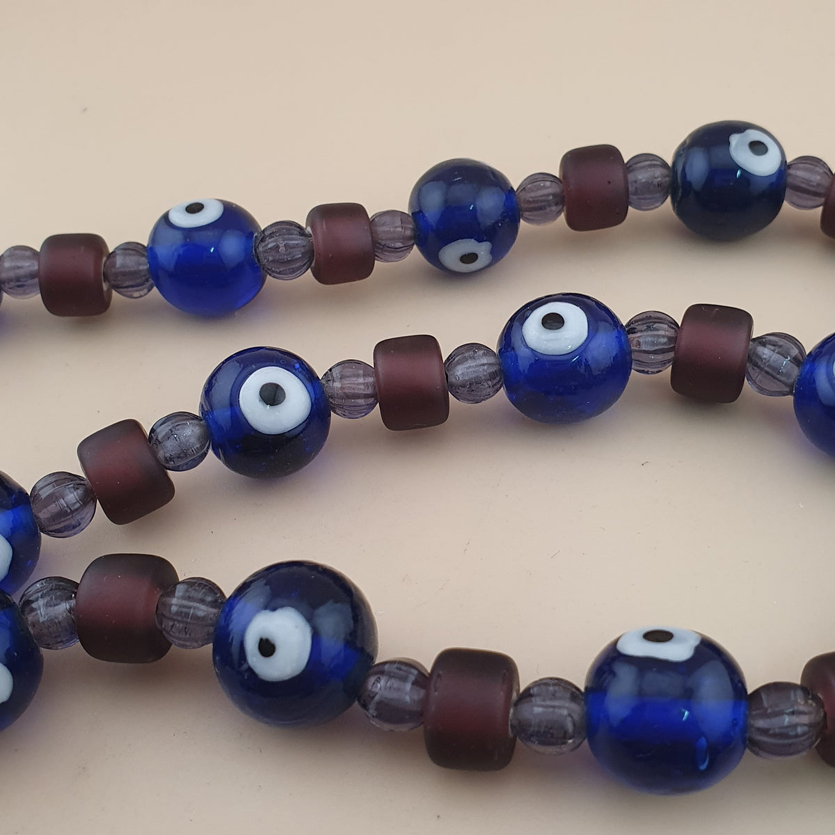 Collier de perles de verre style vénitien vintage « Evil Eyes » et « WhiteHeart » violet