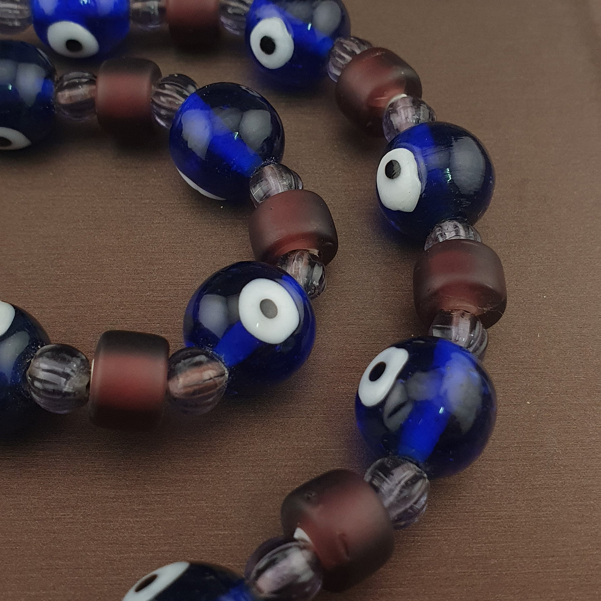 Collier de perles de verre style vénitien vintage « Evil Eyes » et « WhiteHeart » violet