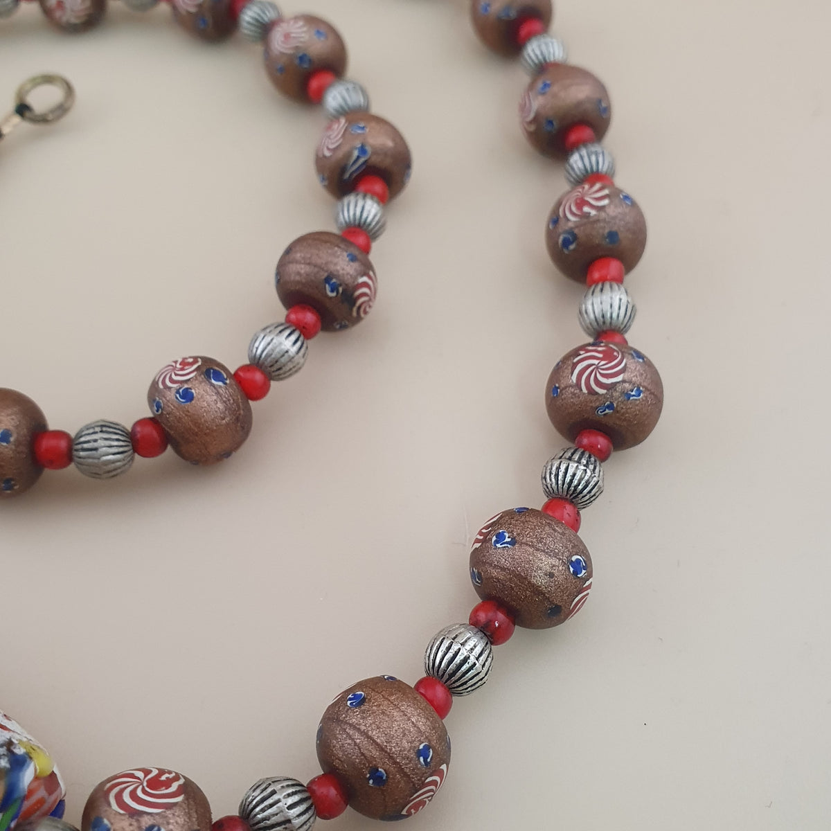 Vintage Venetian Style Floral & Mosiac Mellifori Glass Pendant Necklace