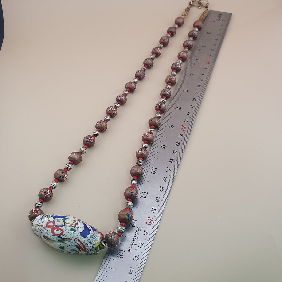 Vintage Venetian Style Floral & Mosiac Mellifori Glass Pendant Necklace