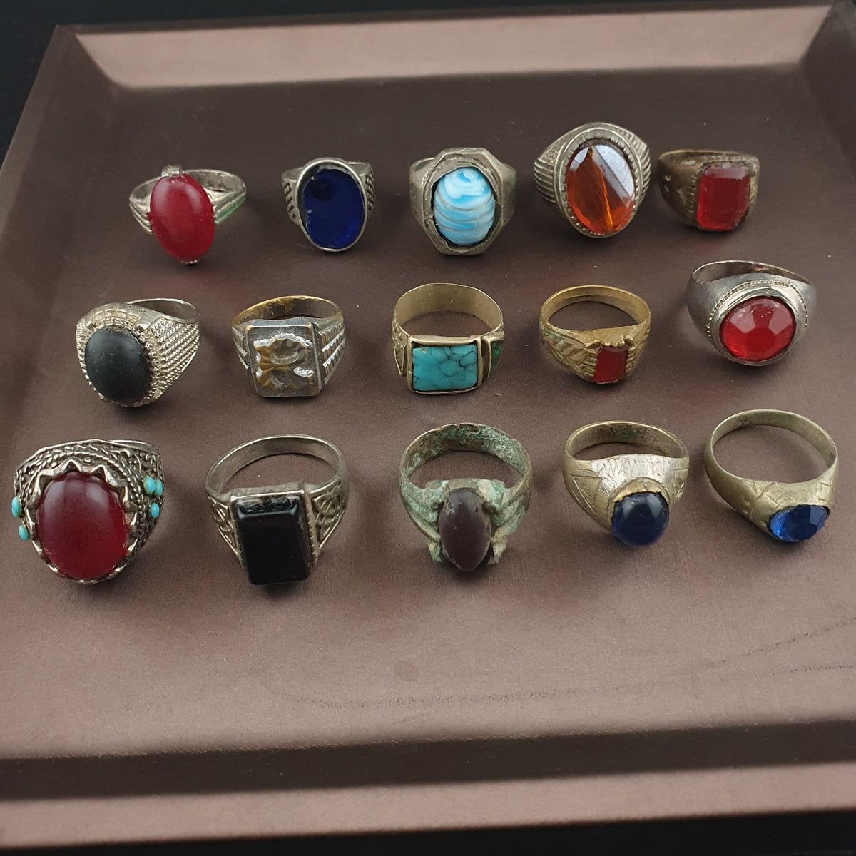 15 Antique Brass Rings Mixed Vintage Collectible Jewelry Lot