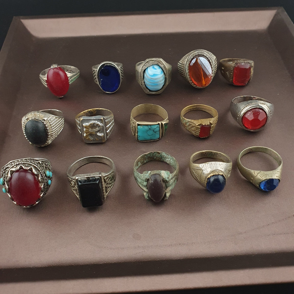 15 Antique Brass Rings Mixed Vintage Collectible Jewelry Lot