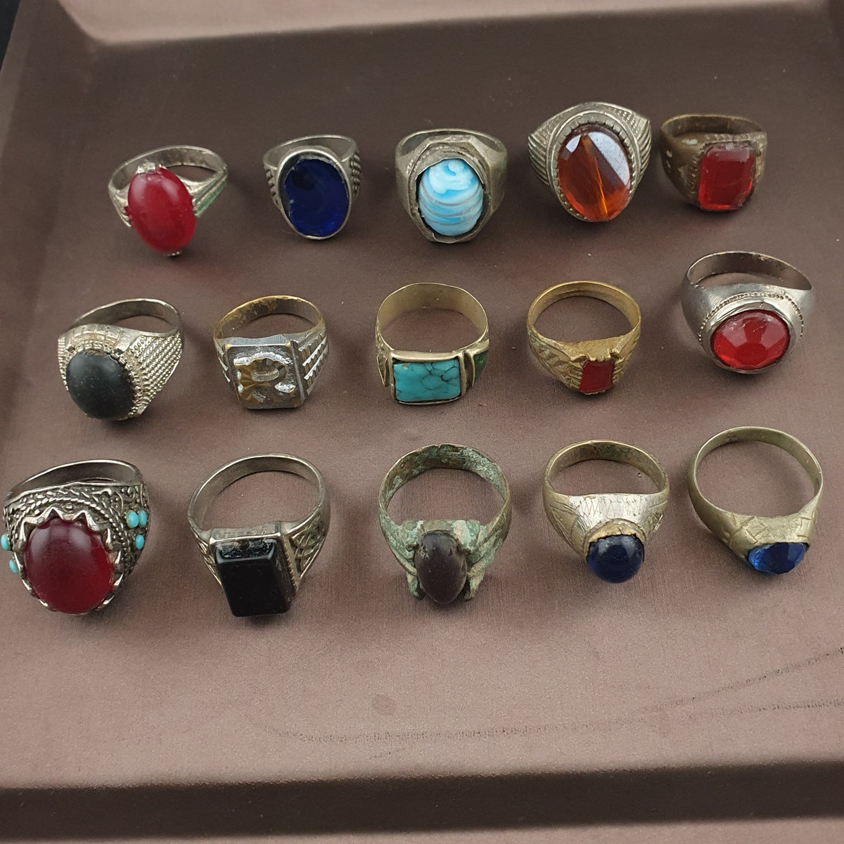 15 Antique Brass Rings Mixed Vintage Collectible Jewelry Lot