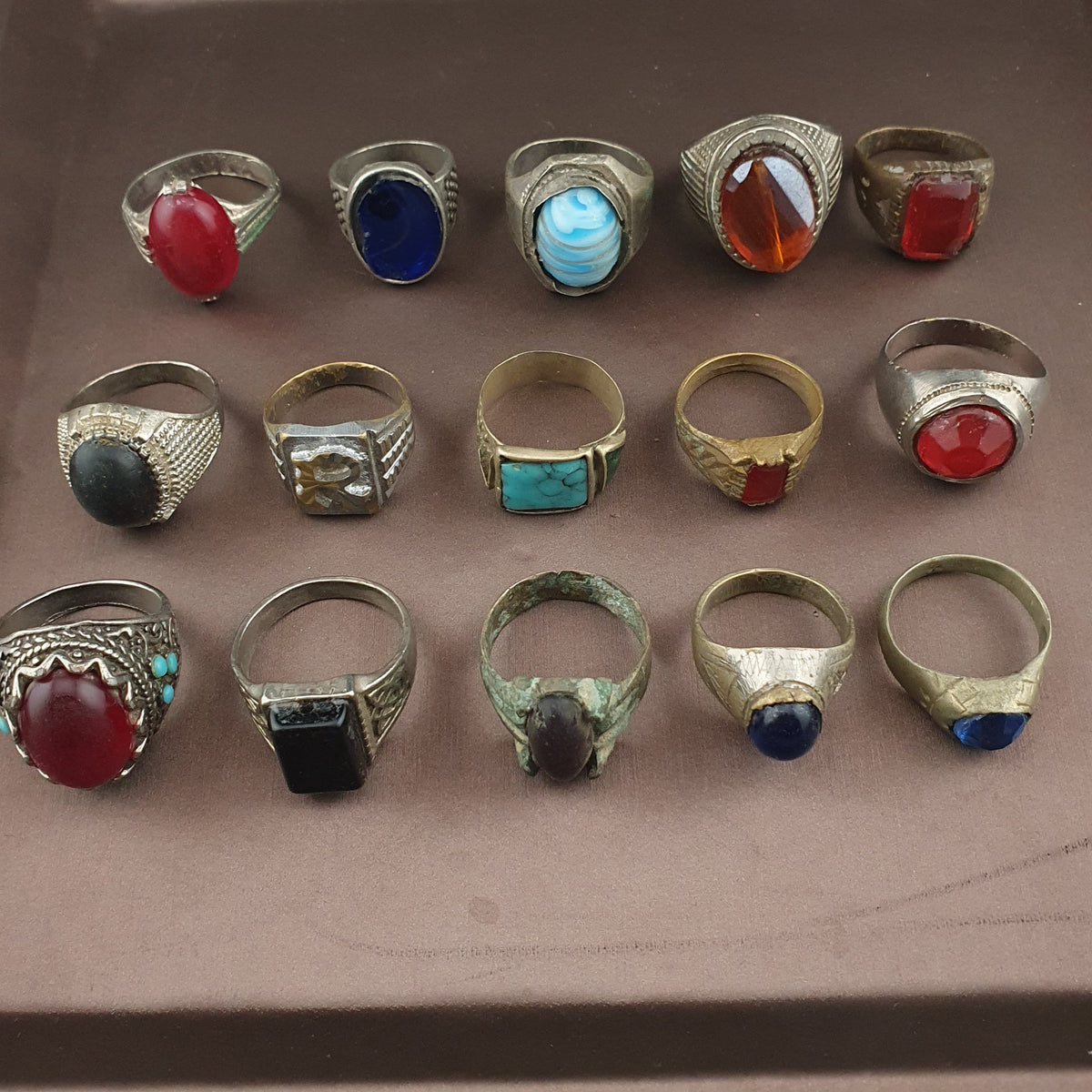 15 Antique Brass Rings Mixed Vintage Collectible Jewelry Lot