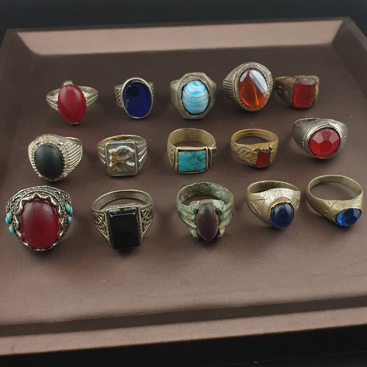 15 Antique Brass Rings Mixed Vintage Collectible Jewelry Lot