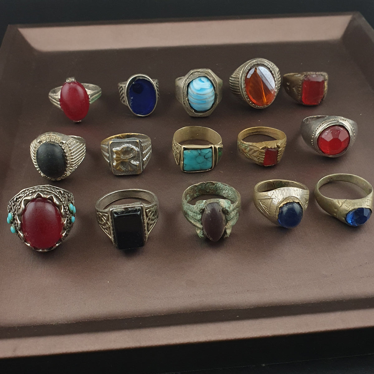 15 Antique Brass Rings Mixed Vintage Collectible Jewelry Lot