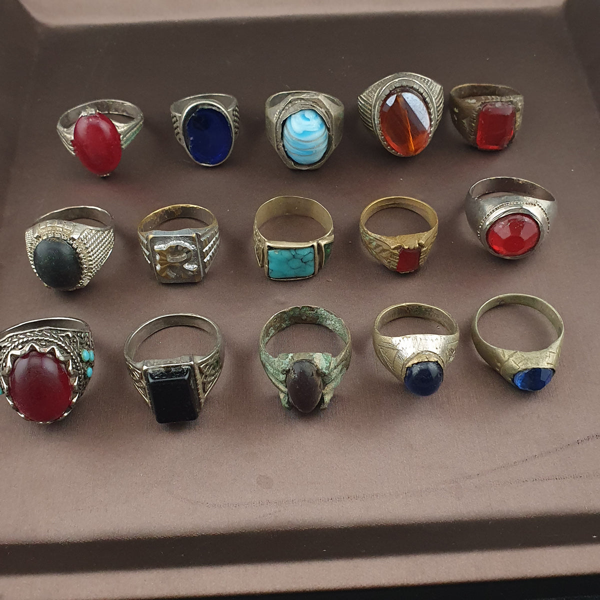 15 Antique Brass Rings Mixed Vintage Collectible Jewelry Lot
