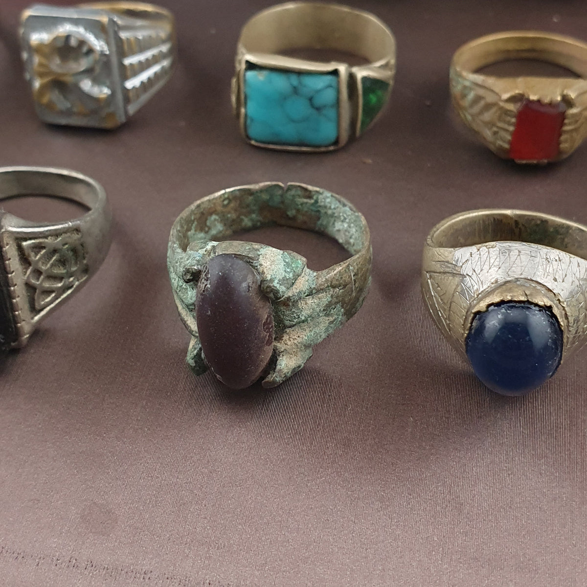 15 Antique Brass Rings Mixed Vintage Collectible Jewelry Lot