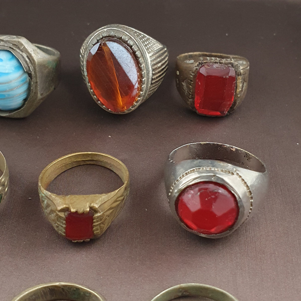 15 Antique Brass Rings Mixed Vintage Collectible Jewelry Lot