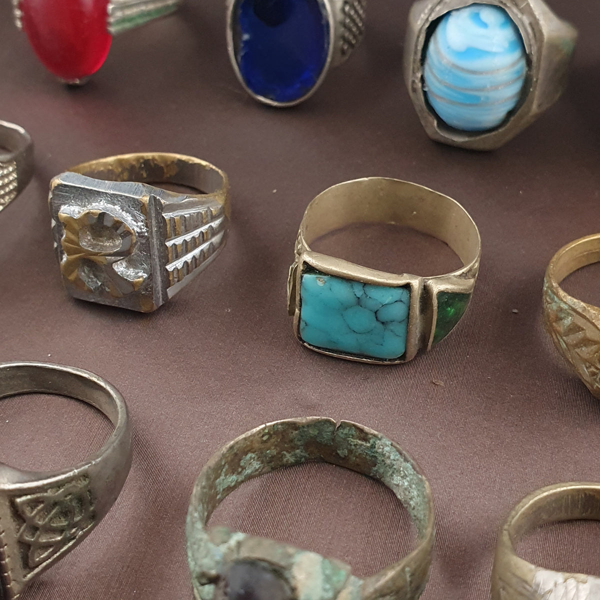 15 Antique Brass Rings Mixed Vintage Collectible Jewelry Lot