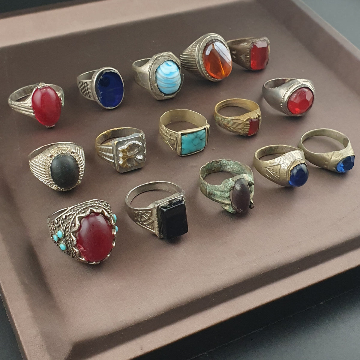 15 Antique Brass Rings Mixed Vintage Collectible Jewelry Lot