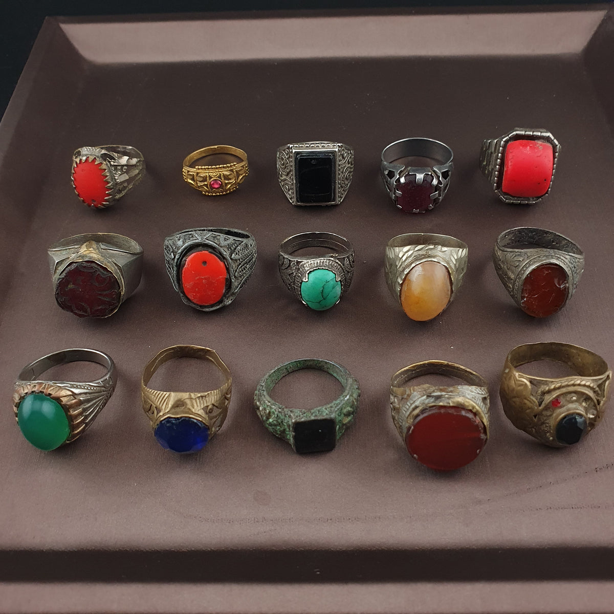 Antique Brass Ring Collection 15 Mixed Vintage Handmade Rings