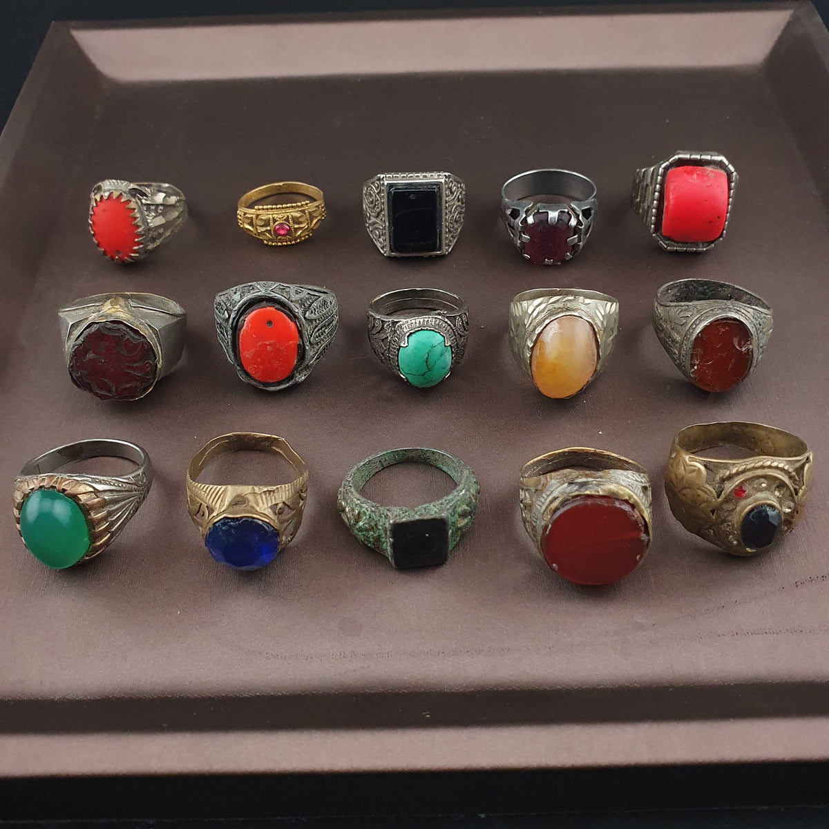 Antique Brass Ring Collection 15 Mixed Vintage Handmade Rings