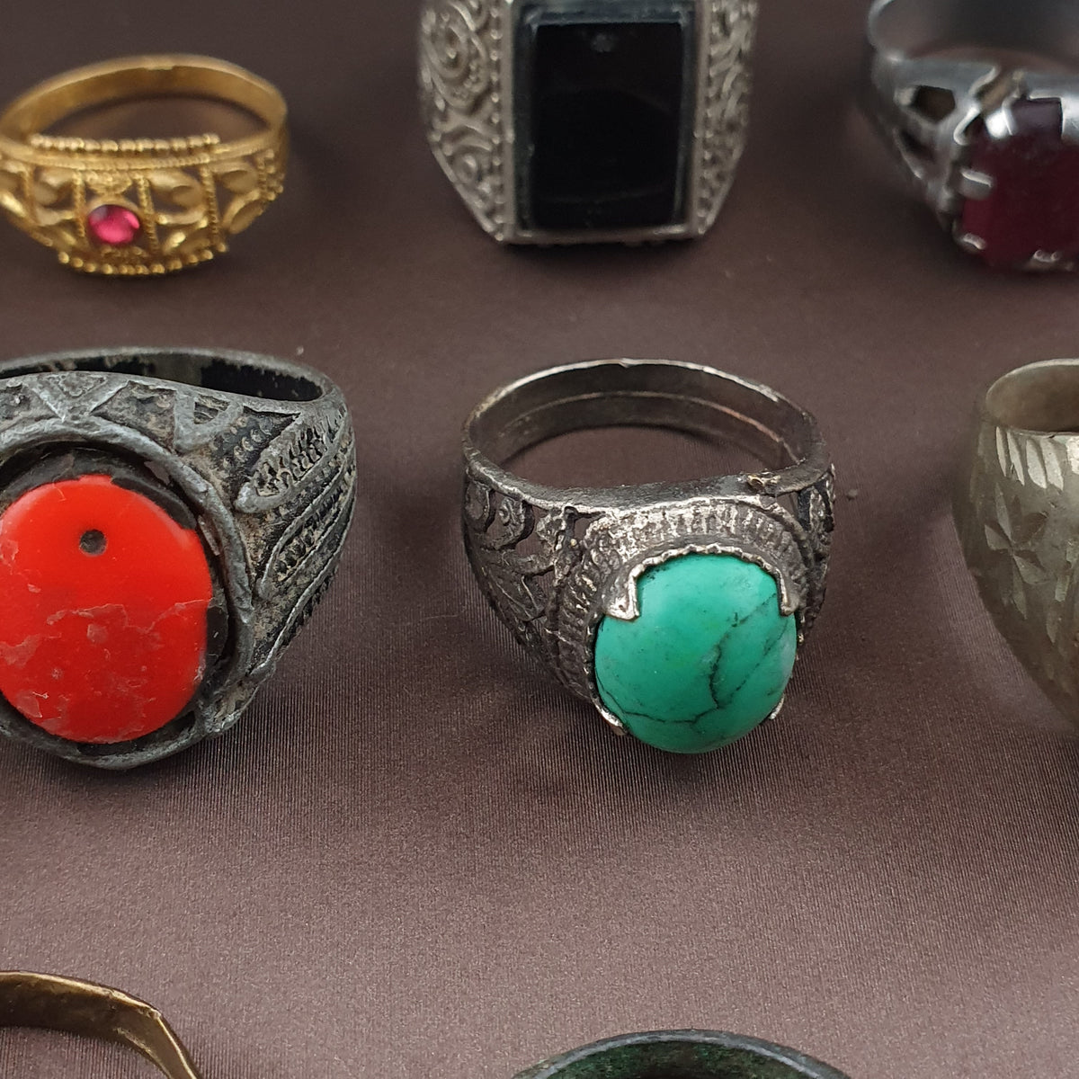 Antique Brass Ring Collection 15 Mixed Vintage Handmade Rings