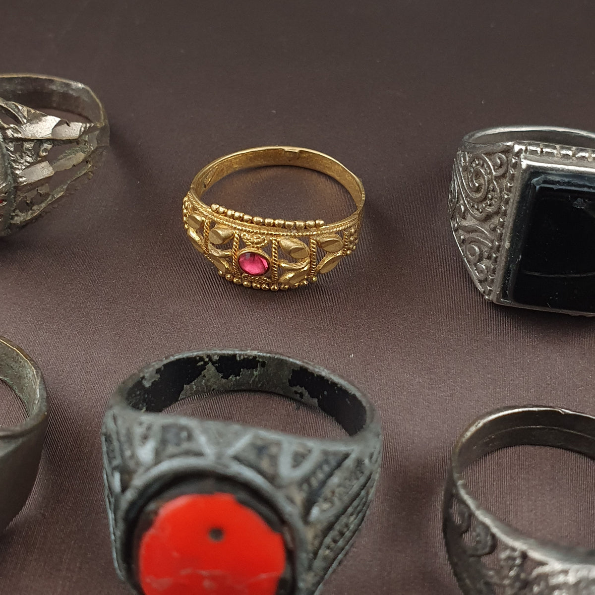 Antique Brass Ring Collection 15 Mixed Vintage Handmade Rings