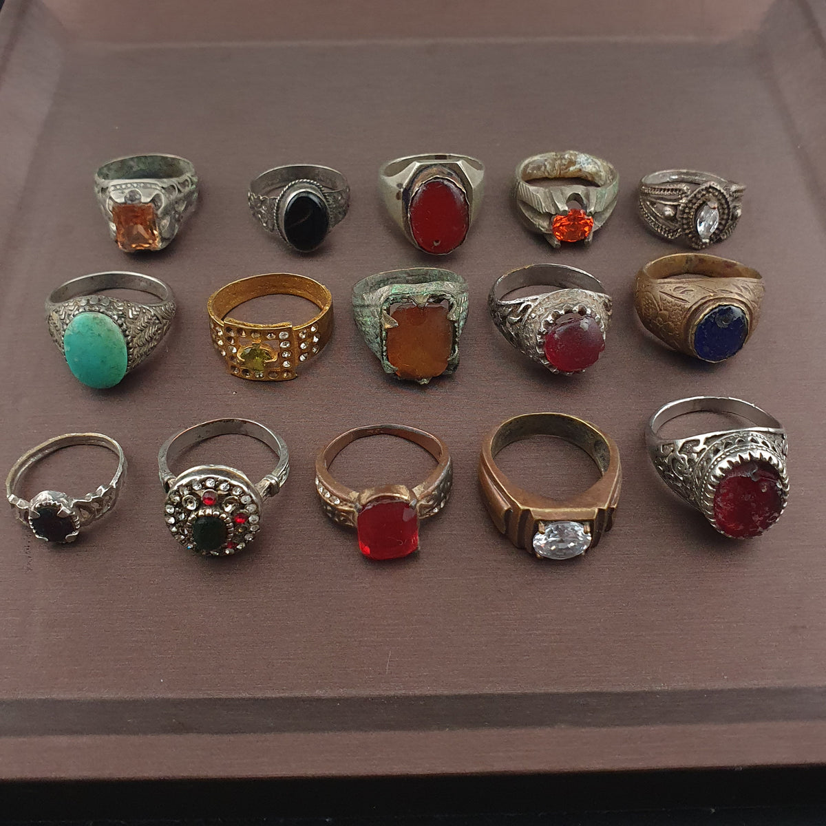 Antique Brass Ring Collection Lot of 15 Handmade Mixed Rings