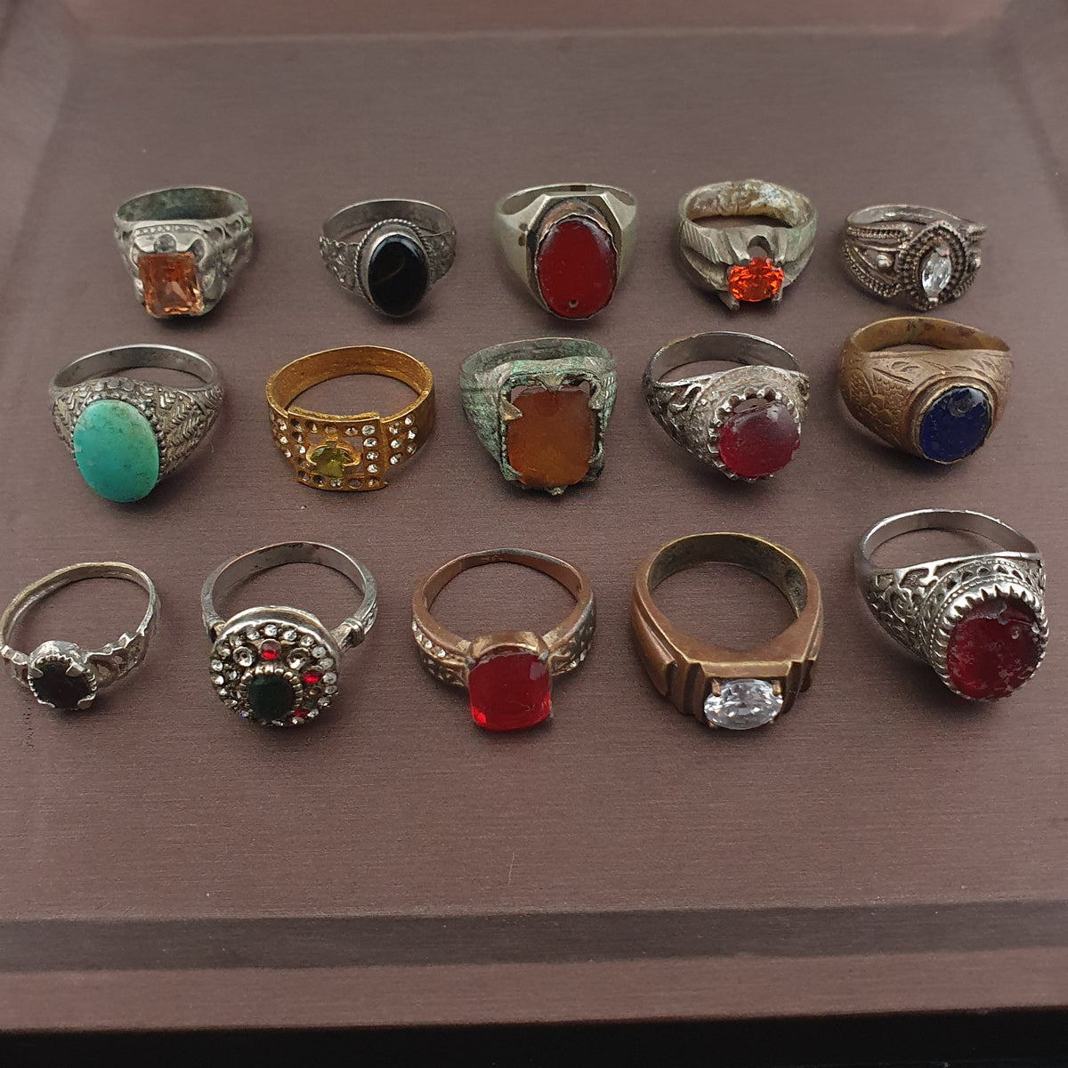 Antique Brass Ring Collection Lot of 15 Handmade Mixed Rings