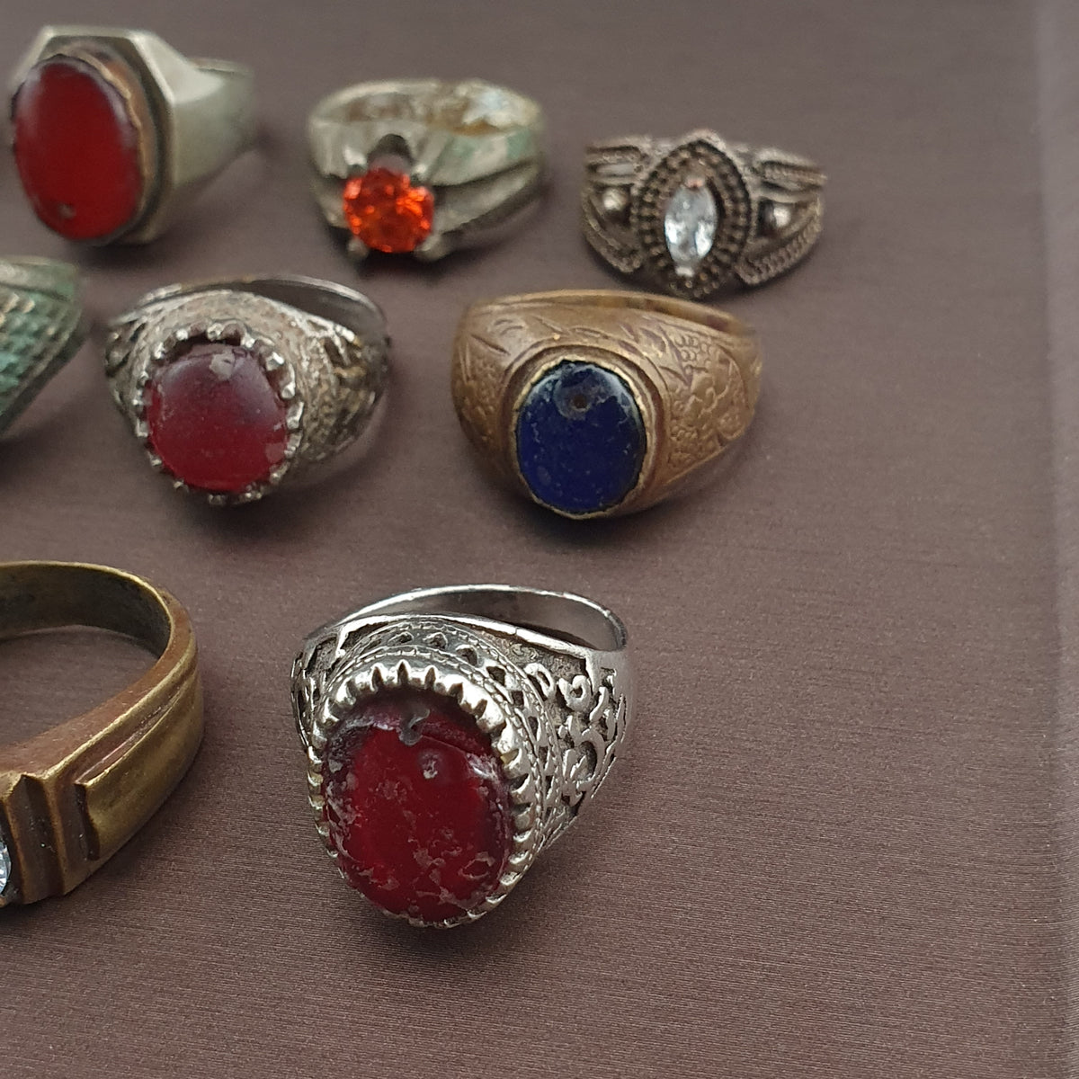 Antique Brass Ring Collection Lot of 15 Handmade Mixed Rings
