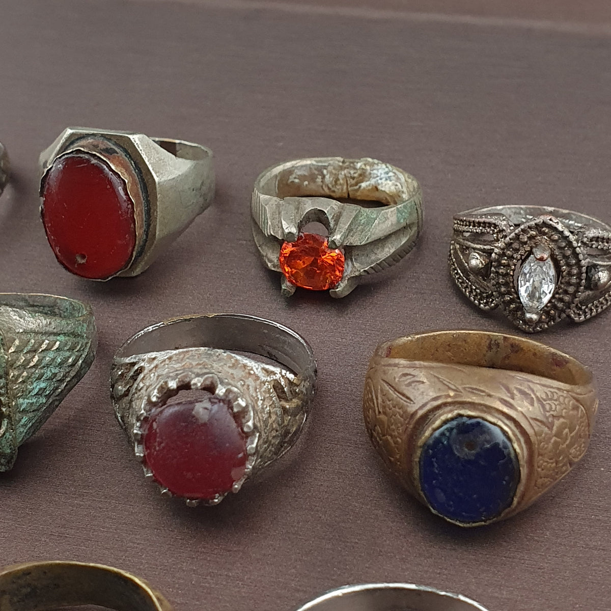 Antique Brass Ring Collection Lot of 15 Handmade Mixed Rings