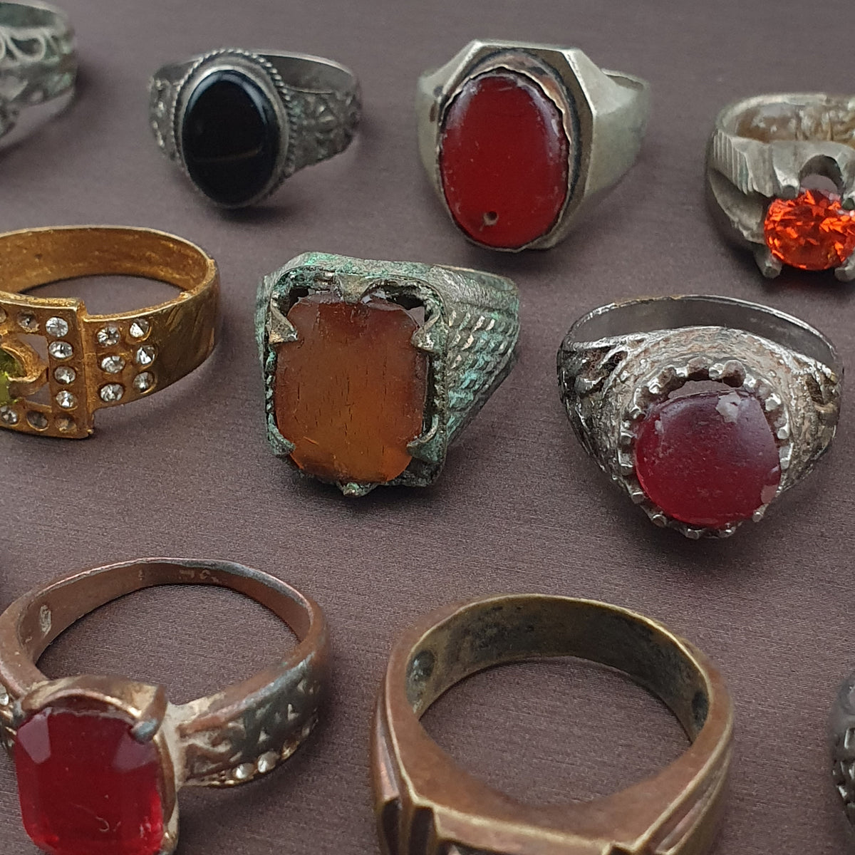 Antique Brass Ring Collection Lot of 15 Handmade Mixed Rings