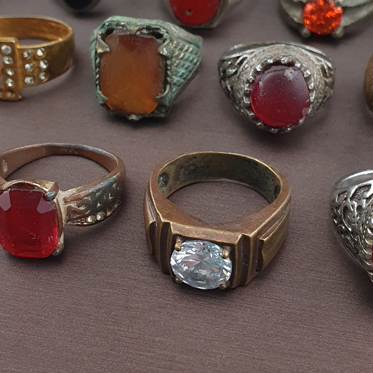 Antique Brass Ring Collection Lot of 15 Handmade Mixed Rings