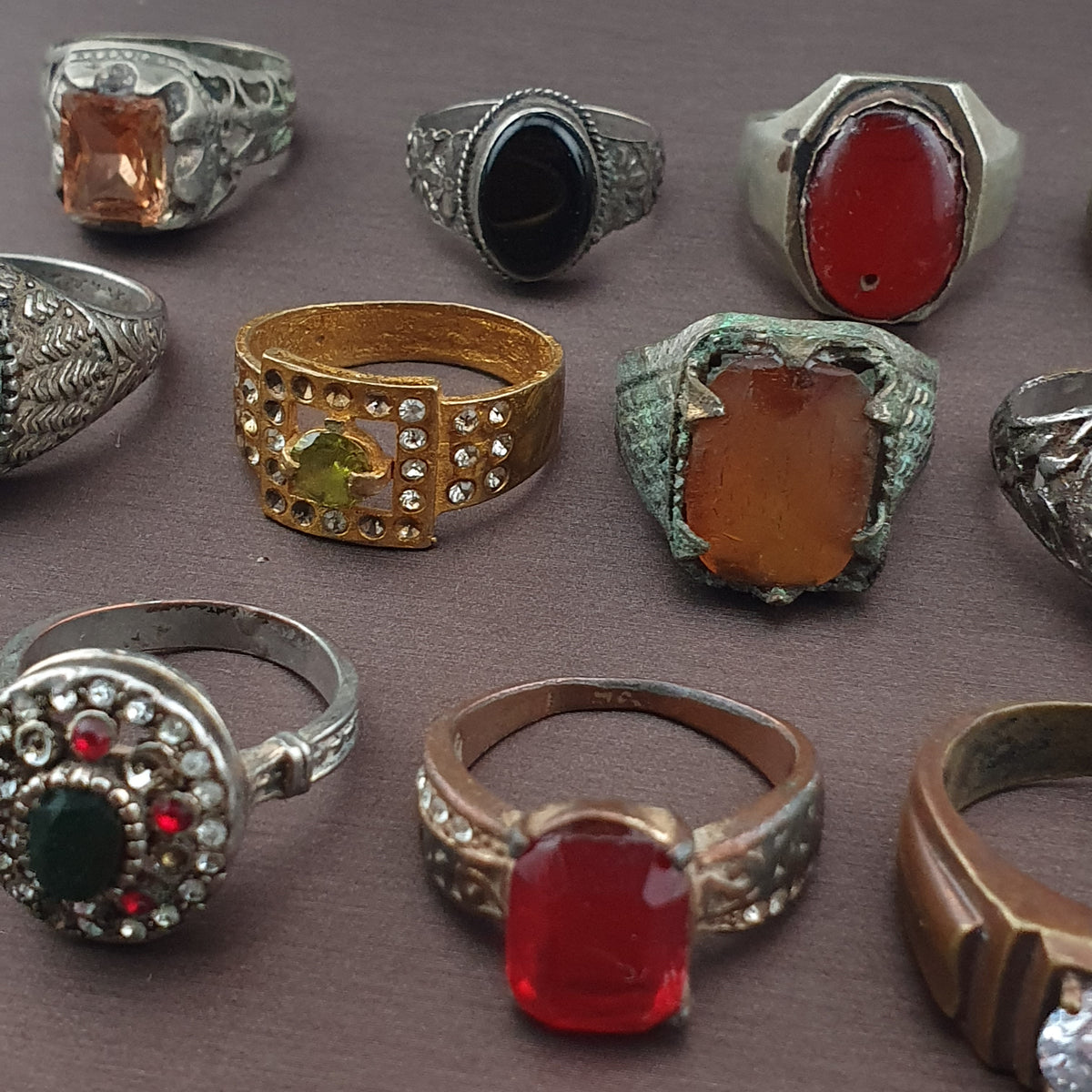 Antique Brass Ring Collection Lot of 15 Handmade Mixed Rings