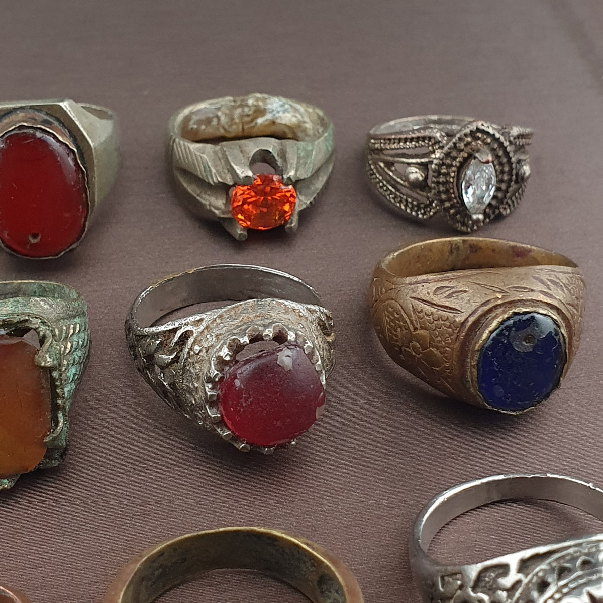 Antique Brass Ring Collection Lot of 15 Handmade Mixed Rings