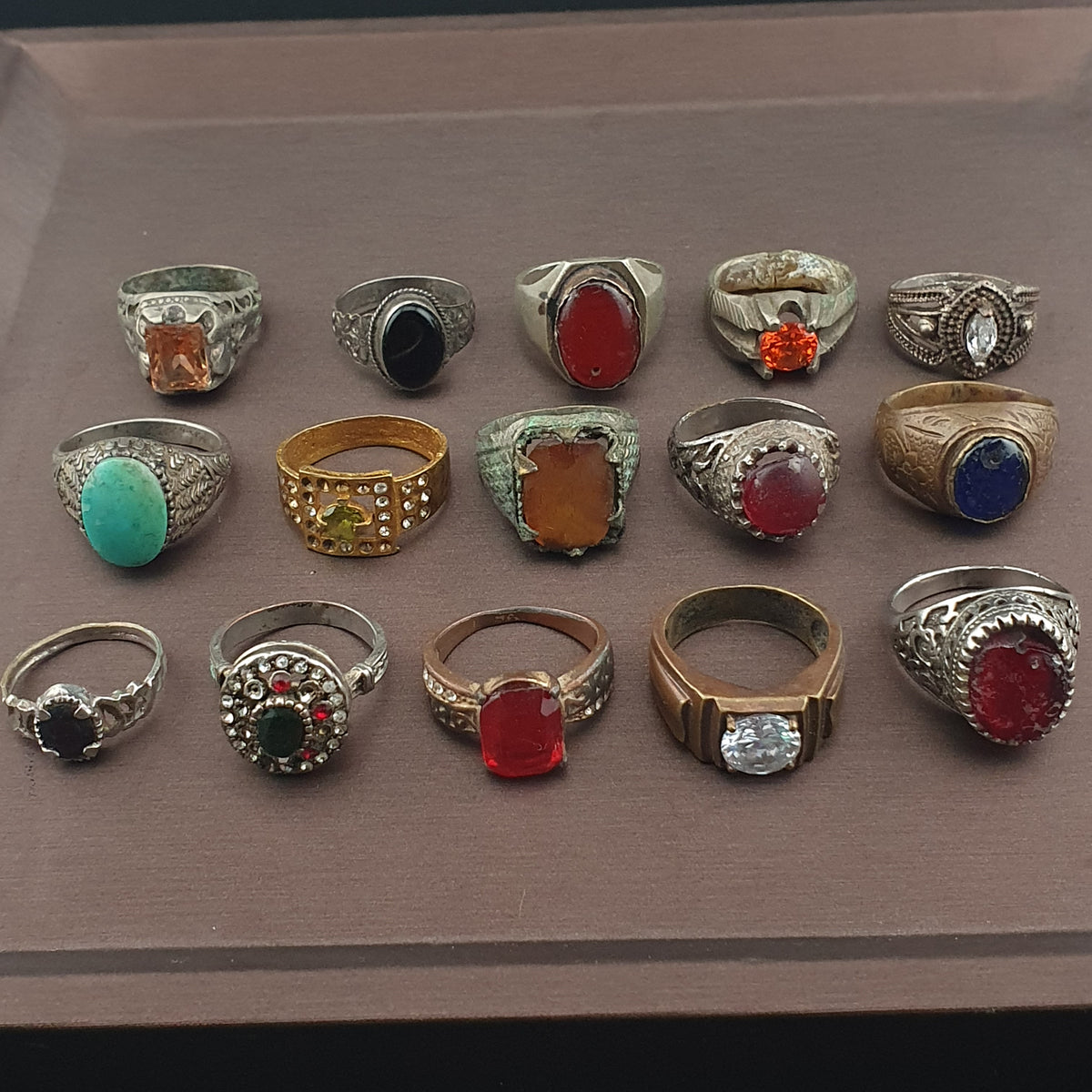 Antique Brass Ring Collection Lot of 15 Handmade Mixed Rings