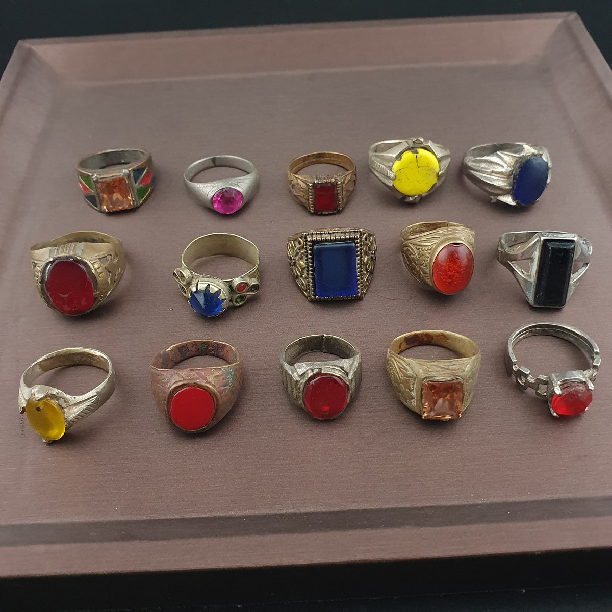 Handmade Brass Rings Lot of 15 Vintage Ancient Style Mixed Designs