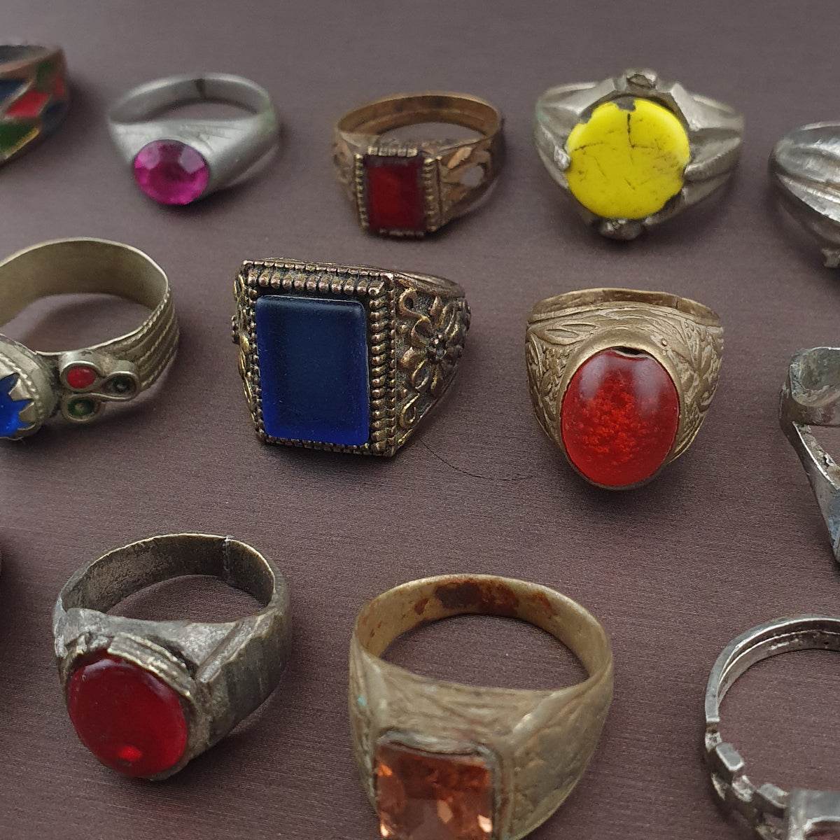 Handmade Brass Rings Lot of 15 Vintage Ancient Style Mixed Designs