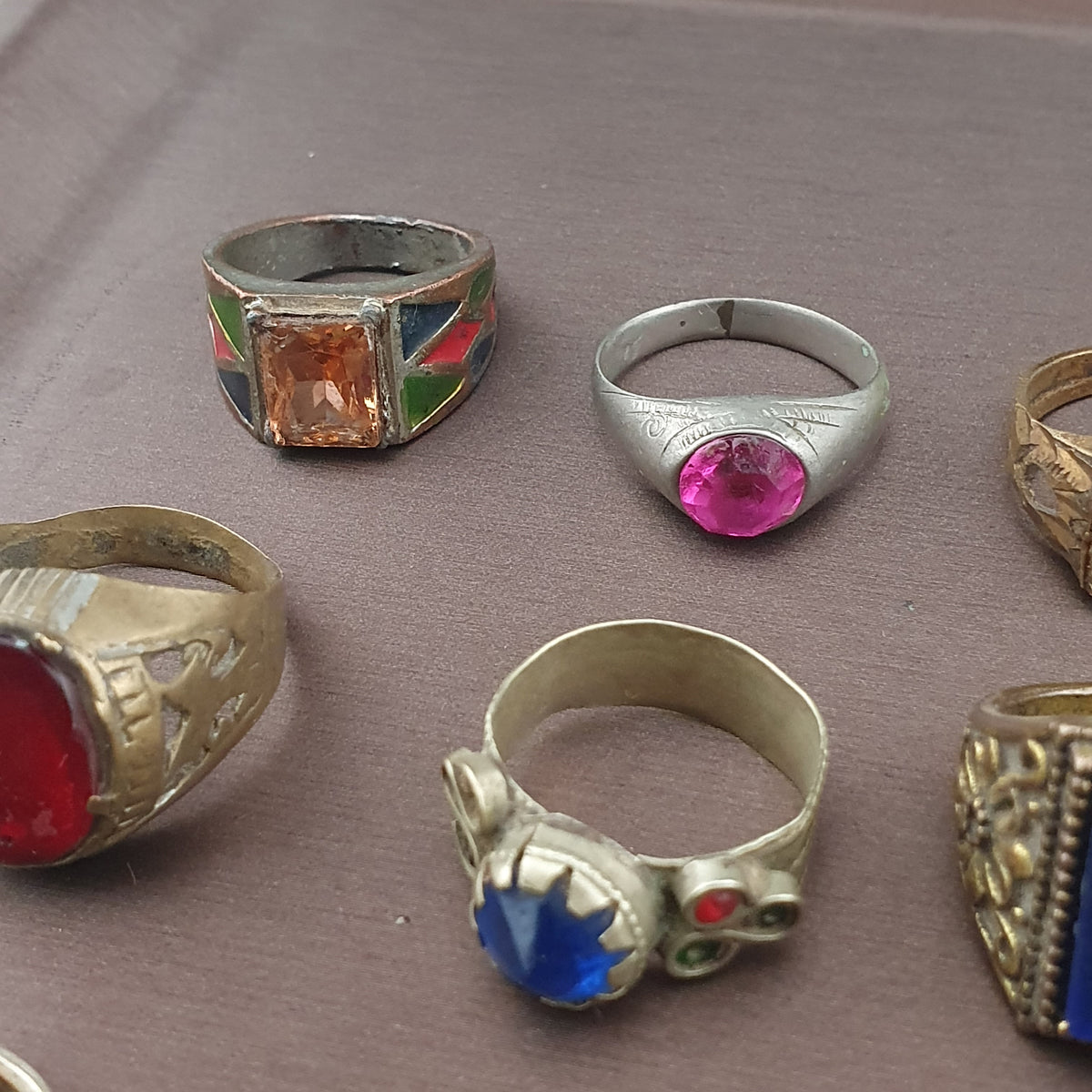 Handmade Brass Rings Lot of 15 Vintage Ancient Style Mixed Designs