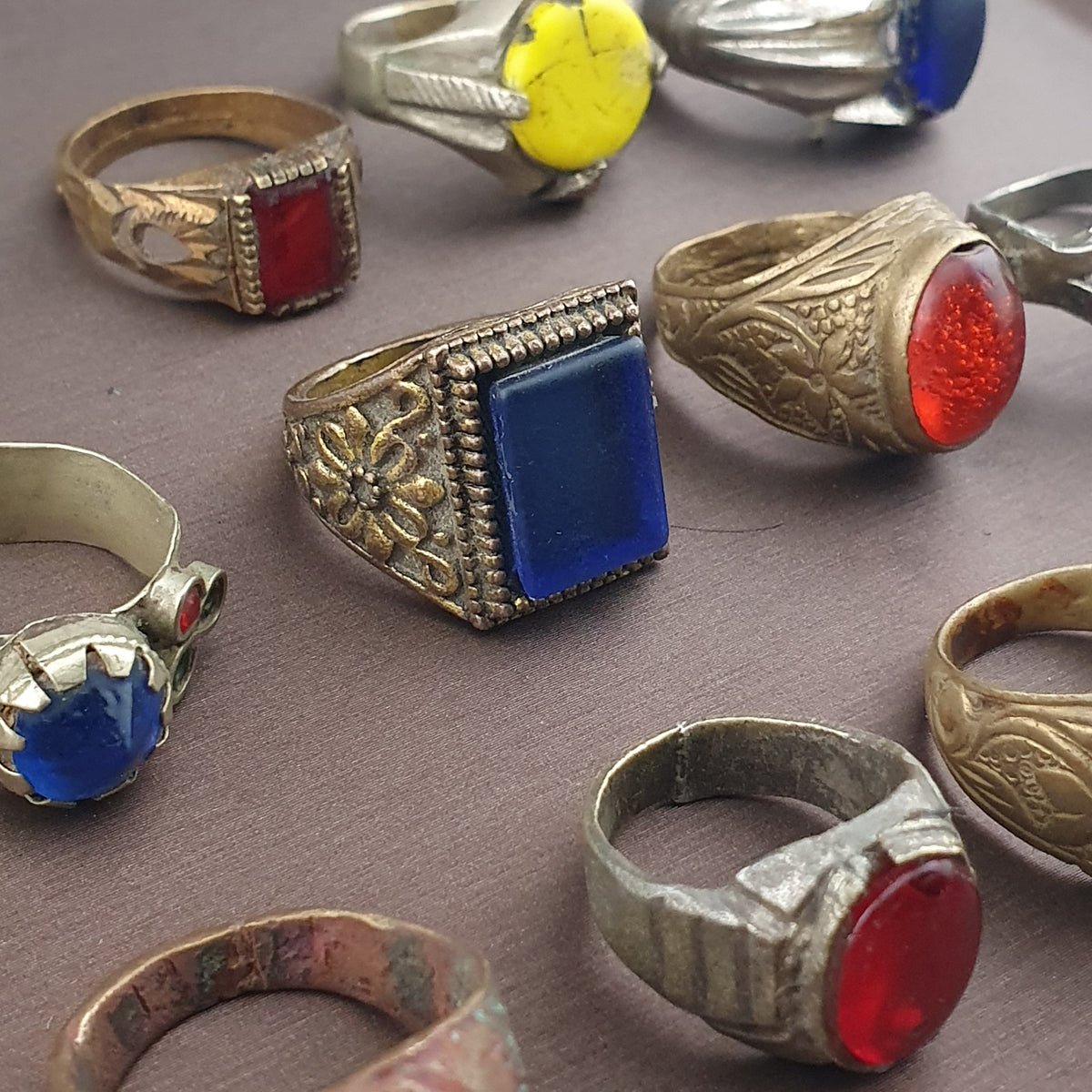 Handmade Brass Rings Lot of 15 Vintage Ancient Style Mixed Designs