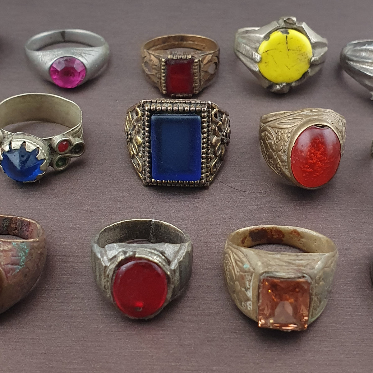 Handmade Brass Rings Lot of 15 Vintage Ancient Style Mixed Designs