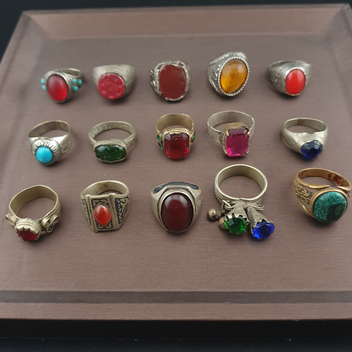 Lot of 15 Handmade Brass Rings  Ancient Style Mixed Vintage Jewelry