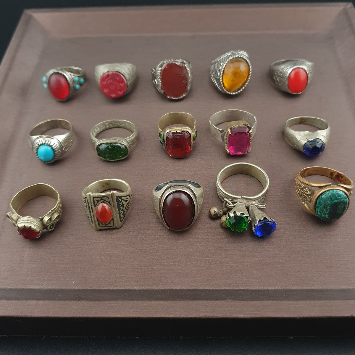 Lot of 15 Handmade Brass Rings  Ancient Style Mixed Vintage Jewelry