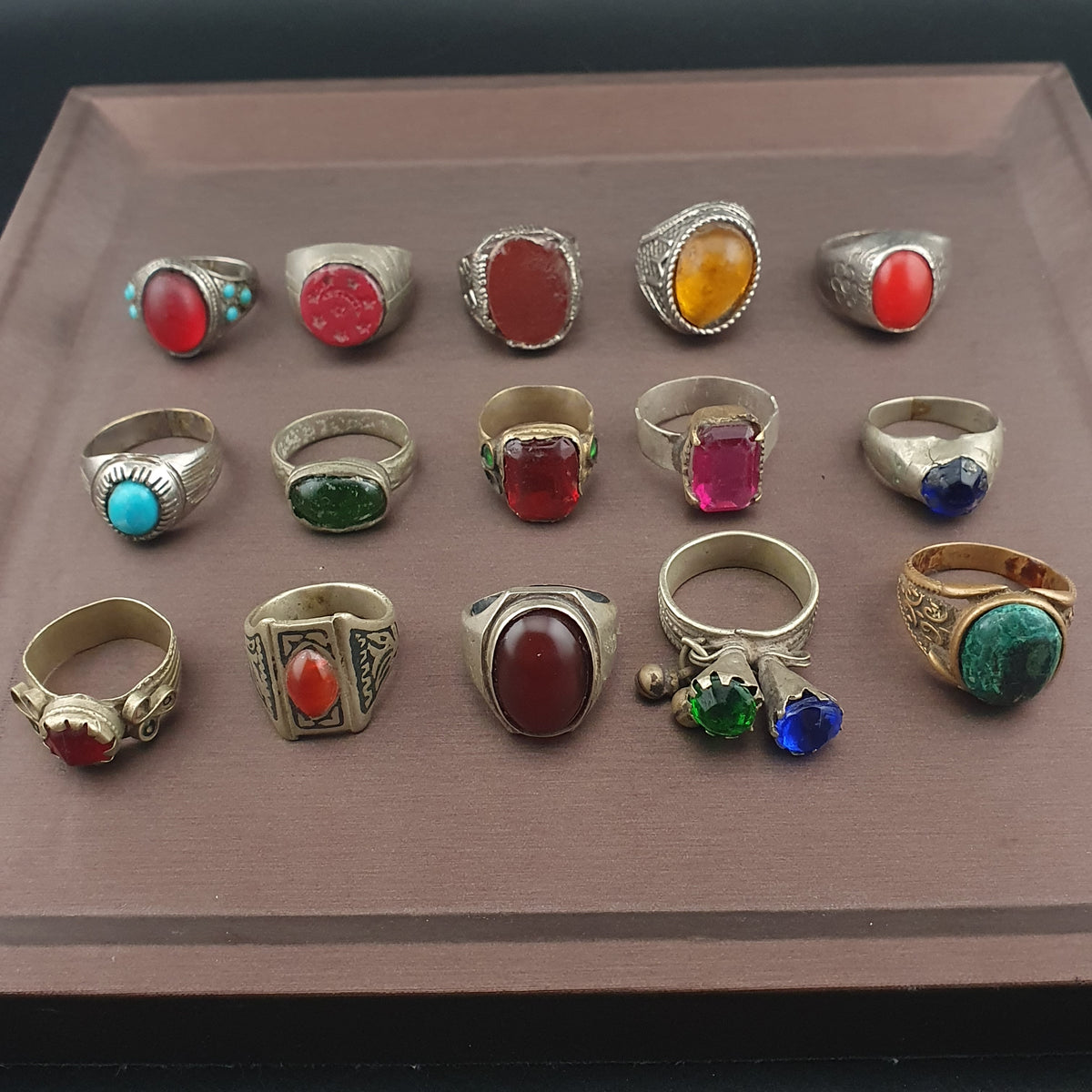 Lot of 15 Handmade Brass Rings  Ancient Style Mixed Vintage Jewelry
