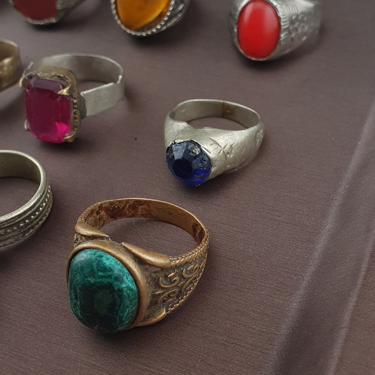 Lot of 15 Handmade Brass Rings  Ancient Style Mixed Vintage Jewelry