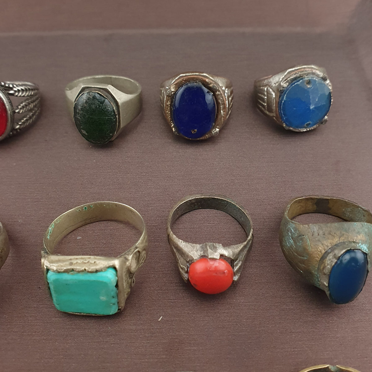 Antique Brass Ring Collection Lot of 15 Mixed Old Stone & Glass Rings