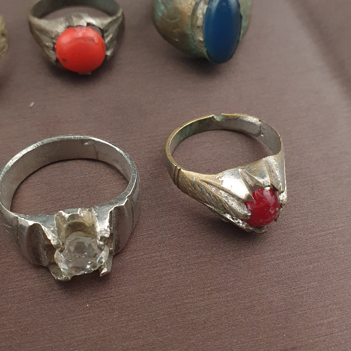 Antique Brass Ring Collection Lot of 15 Mixed Old Stone & Glass Rings