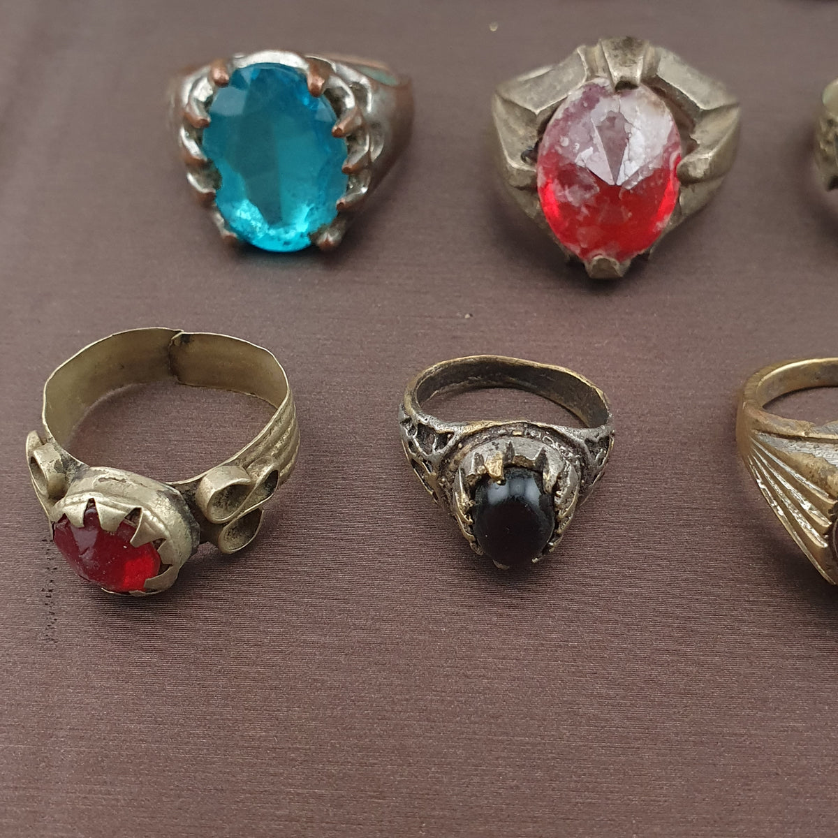 Antique Brass Ring Collection Lot of 15 Mixed Old Stone & Glass Rings