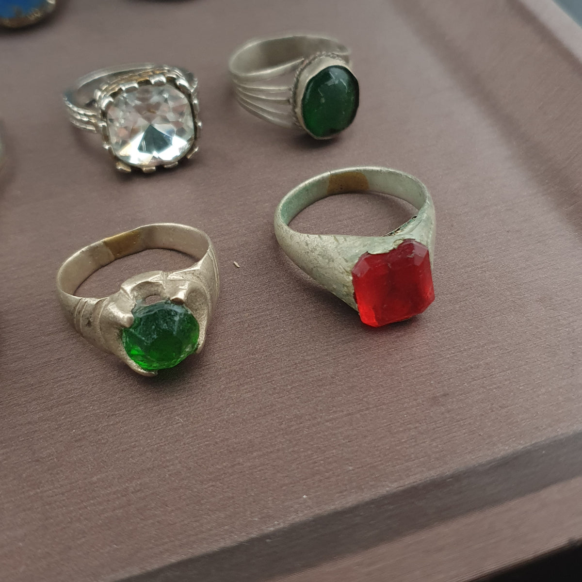 15 Antique Style Brass Rings Mixed Glass & Stone Ring Collection