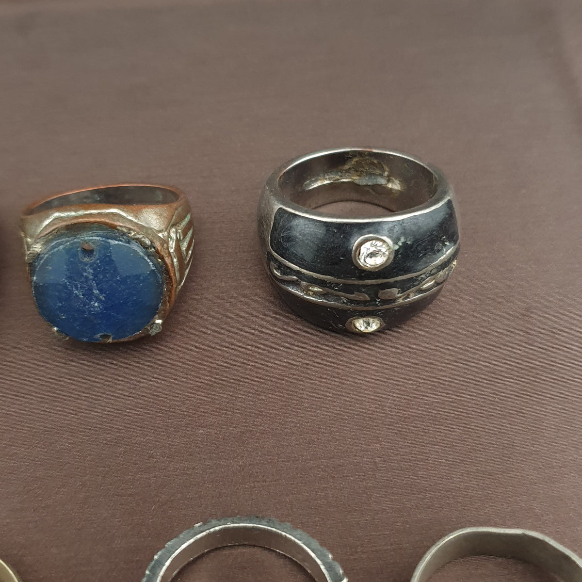 15 Antique Style Brass Rings Mixed Glass & Stone Ring Collection