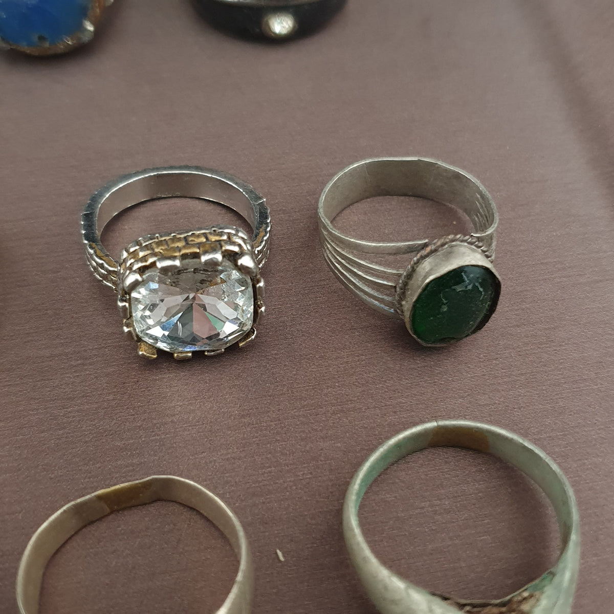 15 Antique Style Brass Rings Mixed Glass & Stone Ring Collection