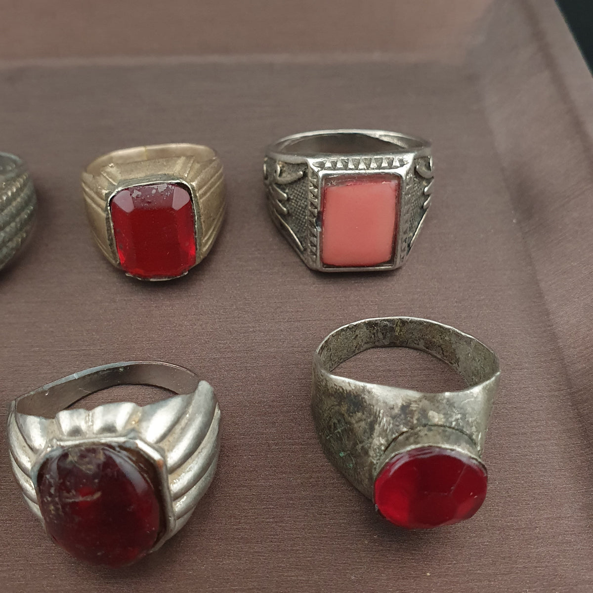Antique Brass Ring Collection 15 Mixed Handmade Stone & Glass Rings