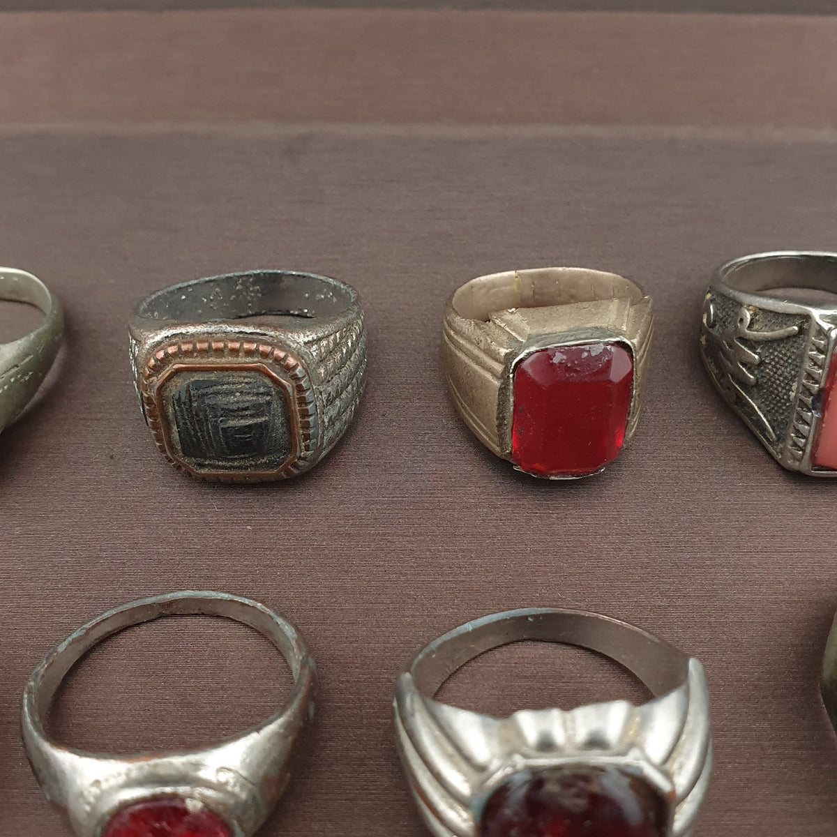 Antique Brass Ring Collection 15 Mixed Handmade Stone & Glass Rings