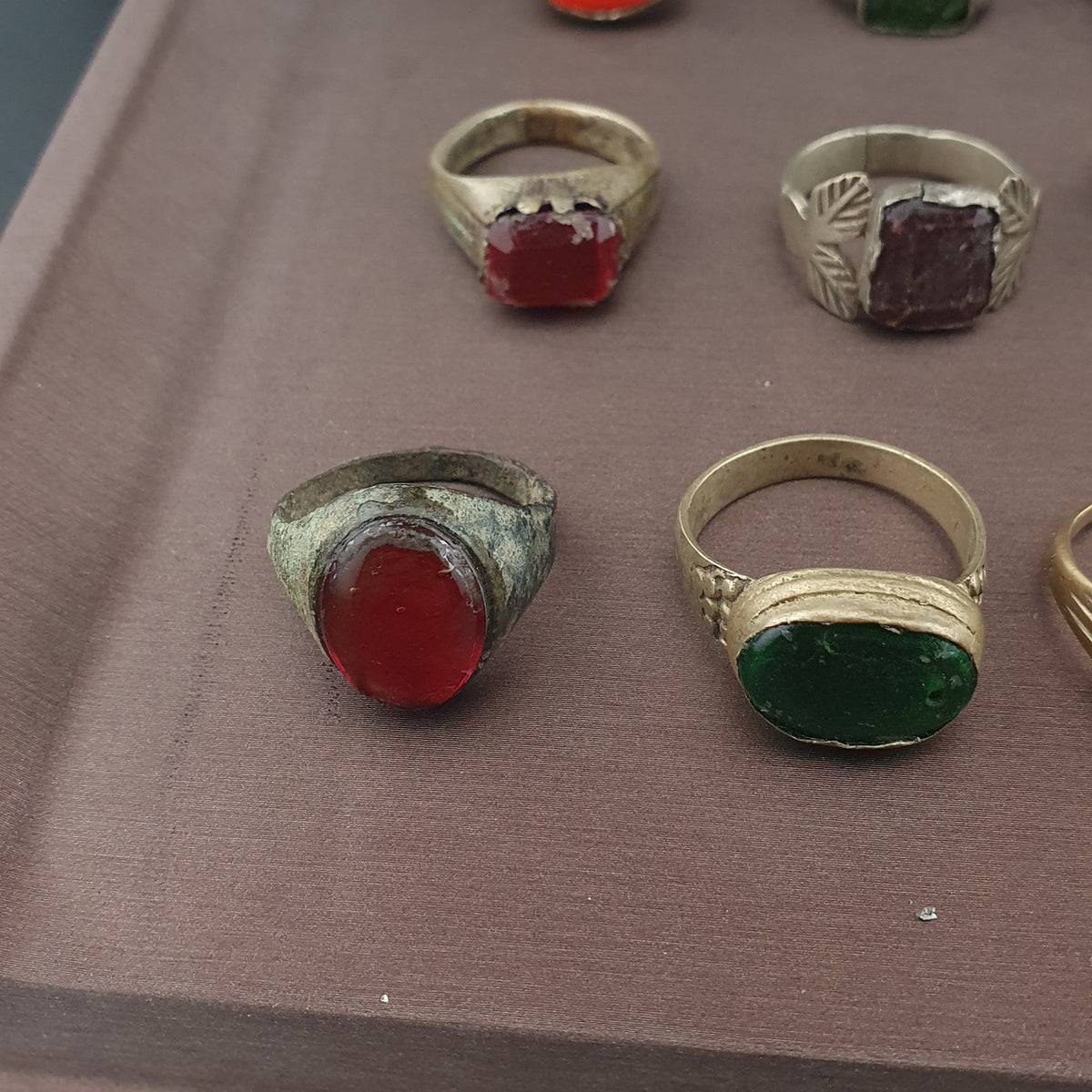 Antique Ring Collection 15 Mixed Brass Gemstone & Glass Rings